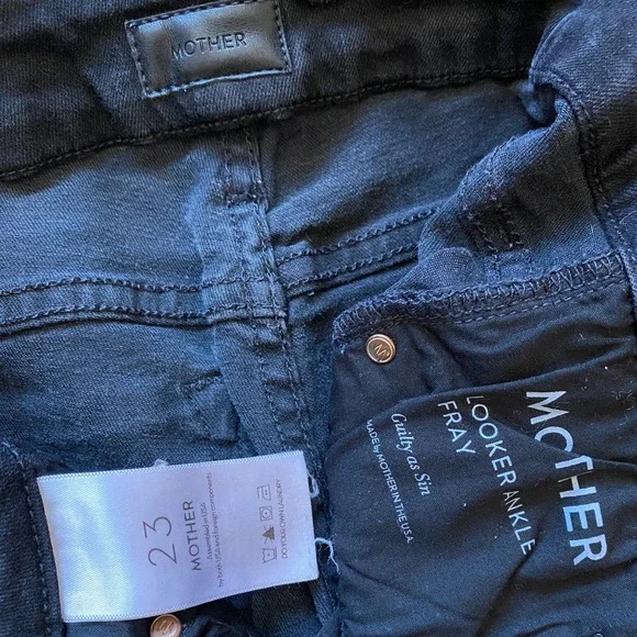 MOTHER Looker Ankle Fray Black Denim Jeans Women's Size 23 Distressed - Picture 7 of 7